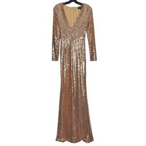 Lulus Dress All Over Sequin Y2K Hollywood Disco Glam Gatsby Rose Gold Small Flaw